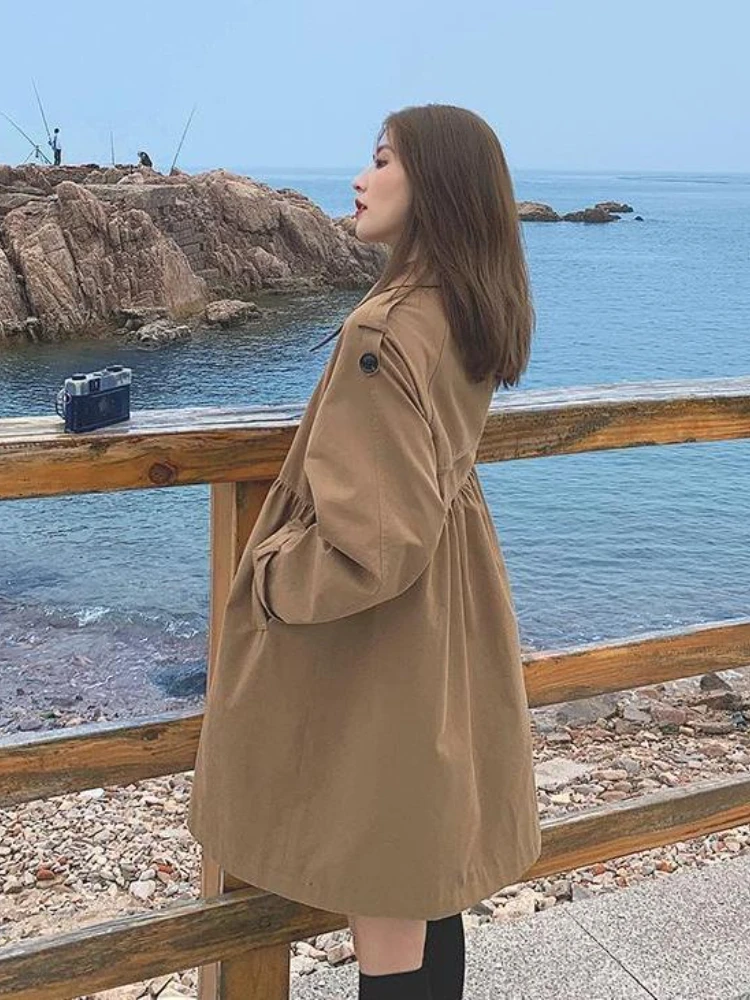 Abiti primaverili Moda donna Risvolti larghi Bottoni a doppia fila Giacca a vento lunga Giacca da lavoro da donna Trench per donna_voghion.com