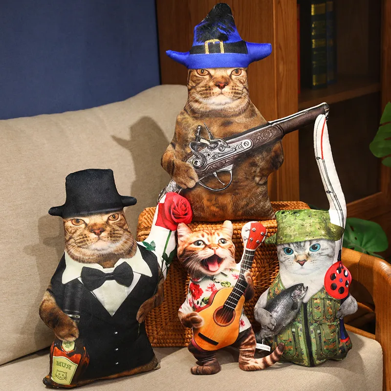 Cute Simulation Happy Cat Plush Pillow Stuffed Animal Gift_voghion.com