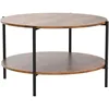 Round Coffee Table, 32.6" Small Coffee Table with Open Storage Shelf, 2-Tier Industrial Circle Wood Center Table 4