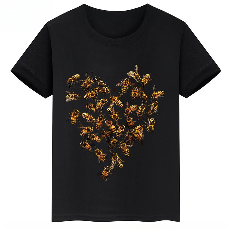 thumbnail image 1 of Ropa infantil con estampado de abejas, camisetas negras de manga corta de verano para niños, camisetas de algodón personalizadas para niños y niñas, 1 of 4