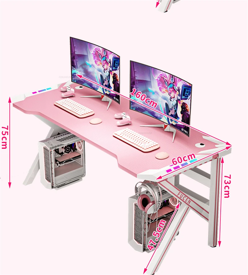 Description Picture 3 of itemHome Desktop Computer Desks Gaming Table and Chair Set Office Furniture Pink and White Study Desk Bedroom Live Broadcast Table N