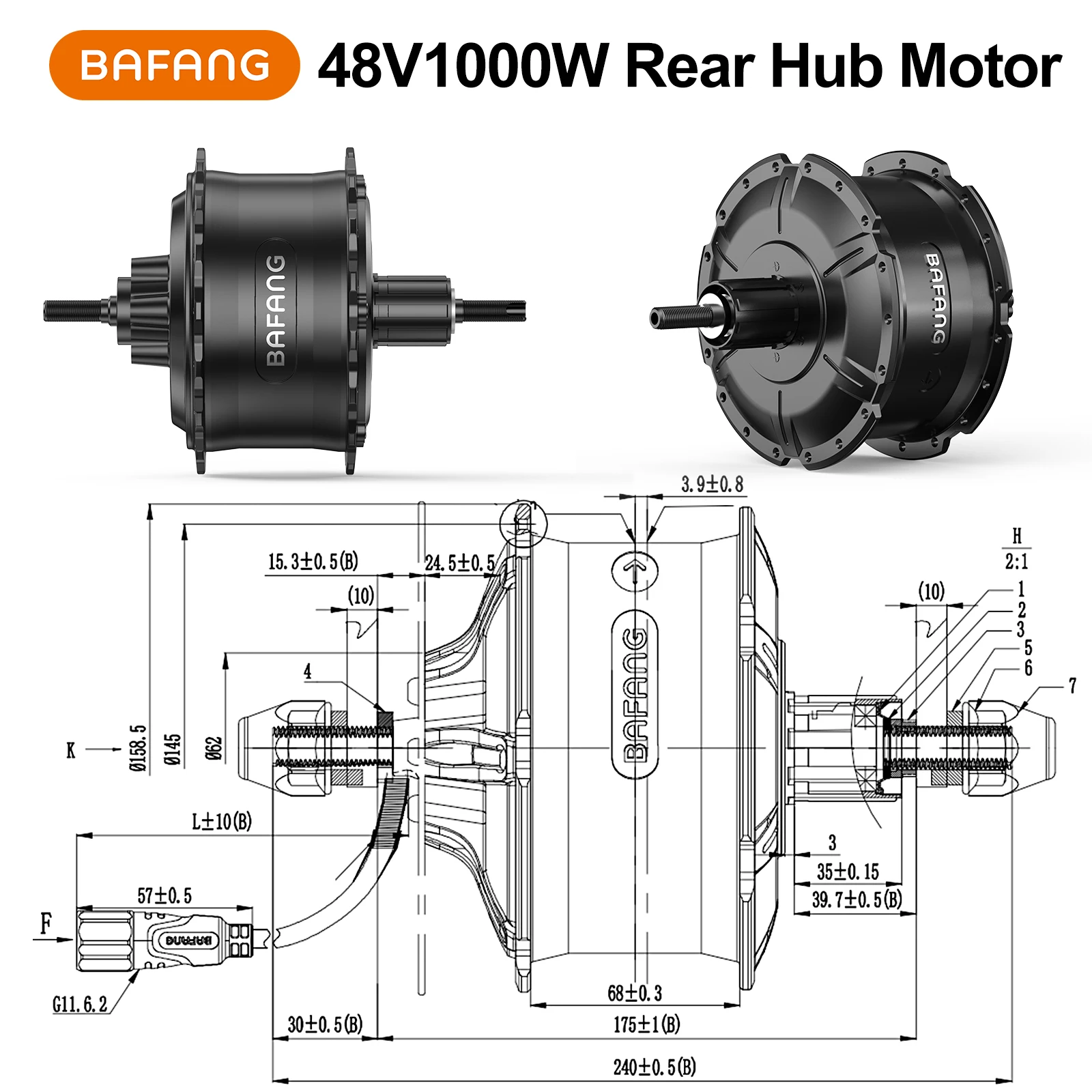 Moteur Roue Arrière Bafang H300 Pour VAE - 36V 250W 32Nm - 700c, 20-26-28 Pouces - Neuf