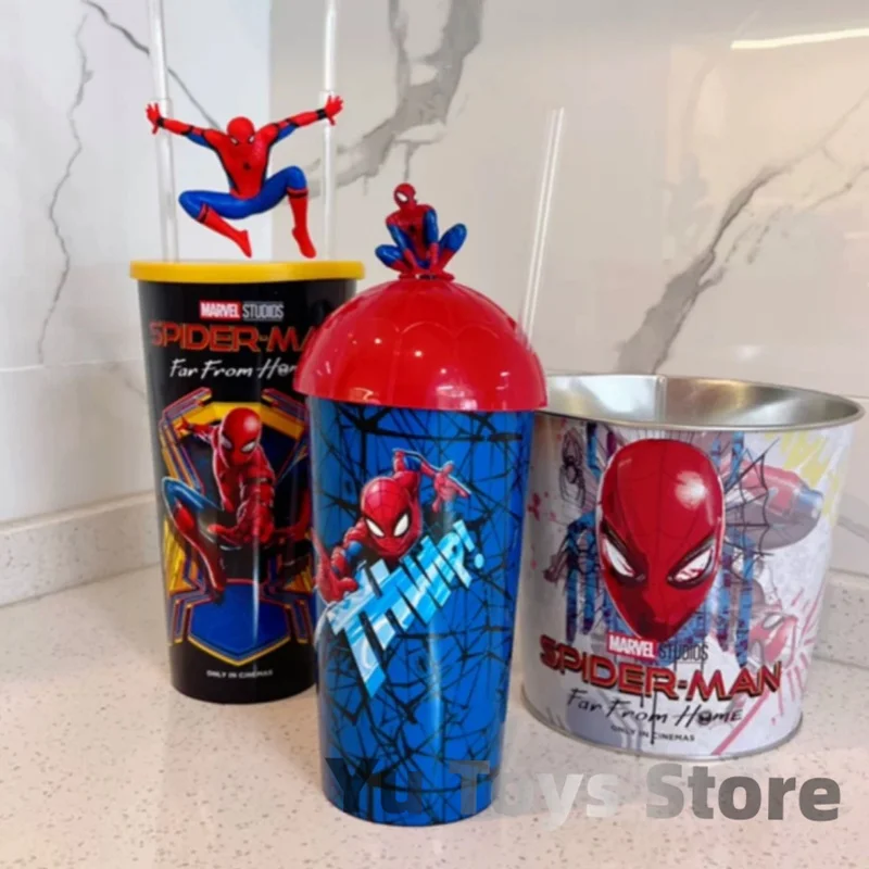 P:os Taza Infantil De Spiderman Con Pajita Integrada Y Tapa Con Figura 3D – Vaso Reutilizable De 360 Ml, Ideal Para Bebidas Frías, Colegio O Deporte, 7,5x23 Cm