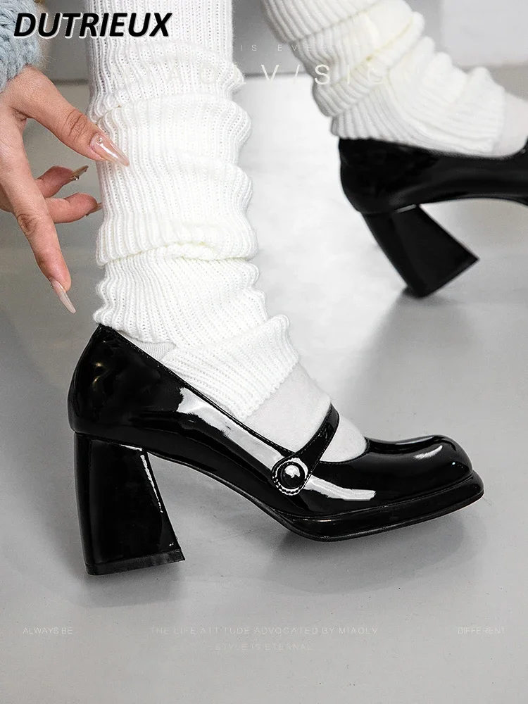 

2024 New Spring Autumn French Style Shallow Mouth Elegant Women's Pumps High Heel Chunky Heel Mary Jane Shoes for Lady