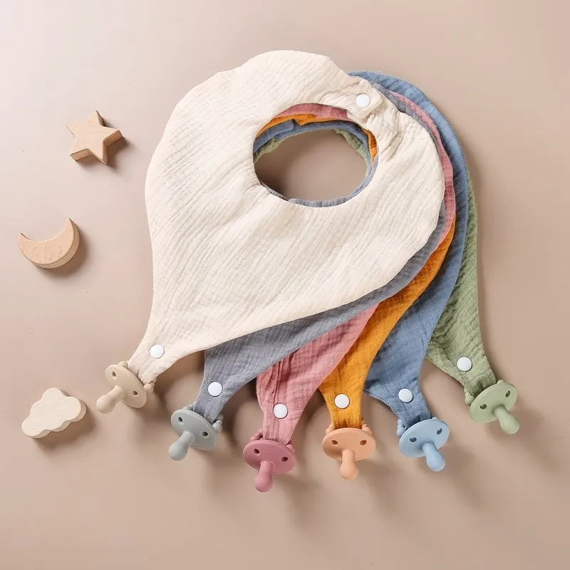 1Set Baby Cloth Bib Layer Cotton Saliva Towel with Pacifier Newborn Muslin Drooling For Babies Children Wooden Animal Teether