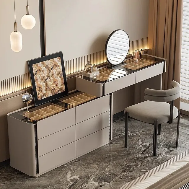 Coiffeuse commode pour ensembles de chambre à coucher vanité moderne avec miroir armoire à bijoux tabouret Console de maquillage coffres vanité 1