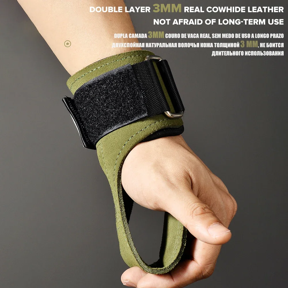 1Pair Cowhide Gym Fitness Gloves Straps Grips Anti-Skid Weight power belt Lifting Pads Protection For Deadlift Workout Exercise 5