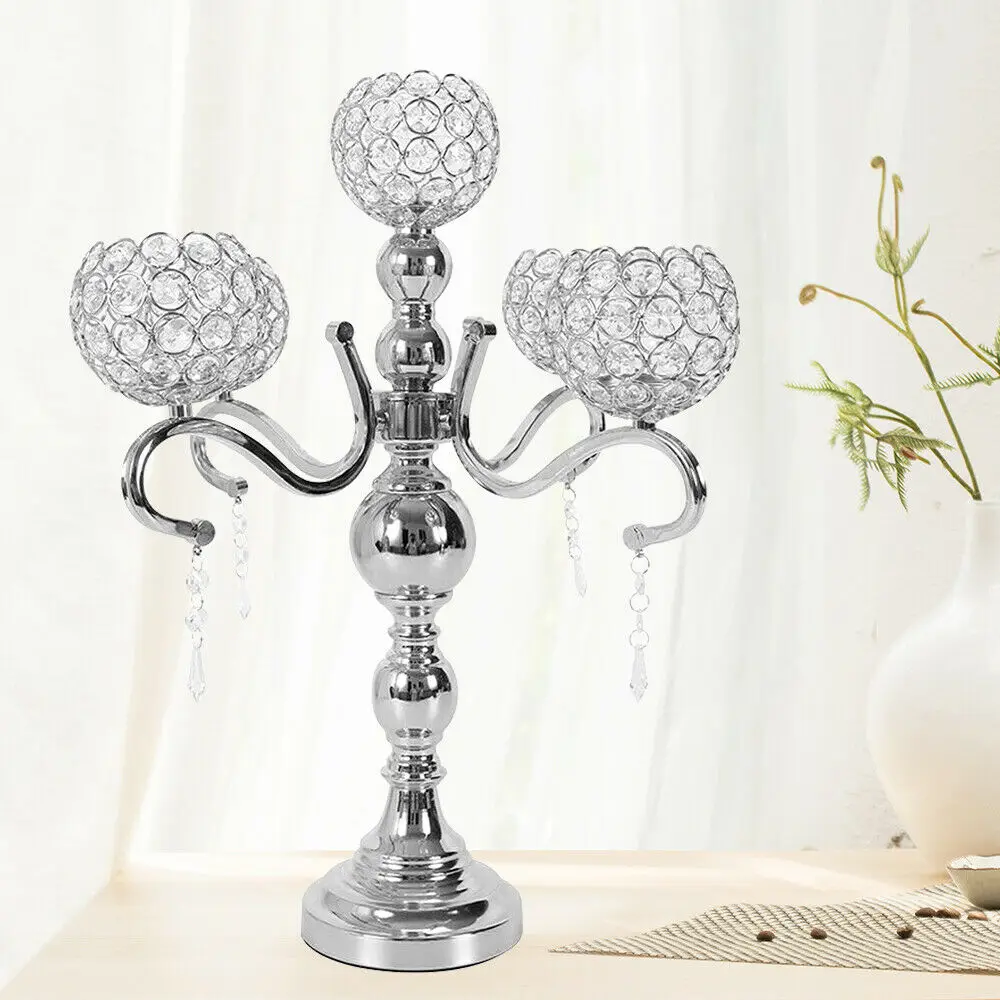

5-Arm Elegant Silver Crystal Candelabra Holder Wedding Table Centerpieces Decor Crystal Candelabras Modern 55*45*16cm