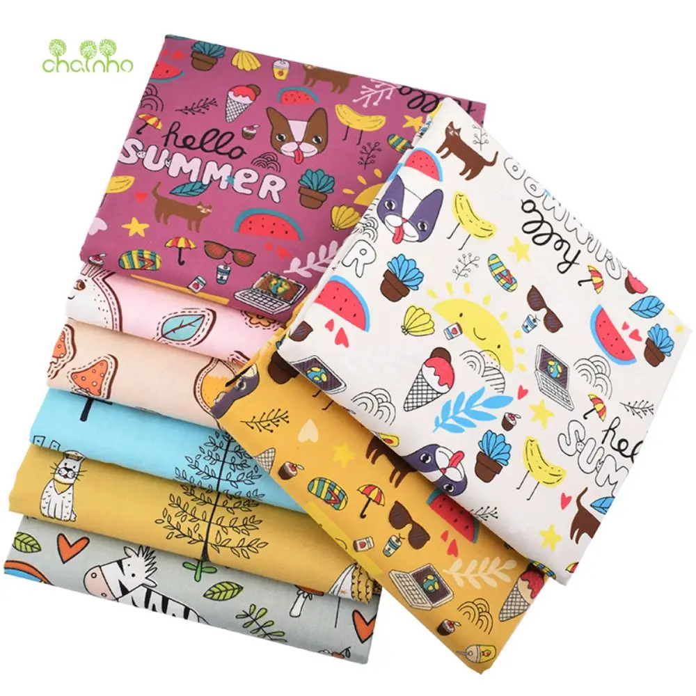 Chainho,Printed Twill Weave Cotton Fabric,DIY Quilting Sewing Material,Patchwork Cloth,Home Textile,Cartoon Serie,2 Sizes,15C47