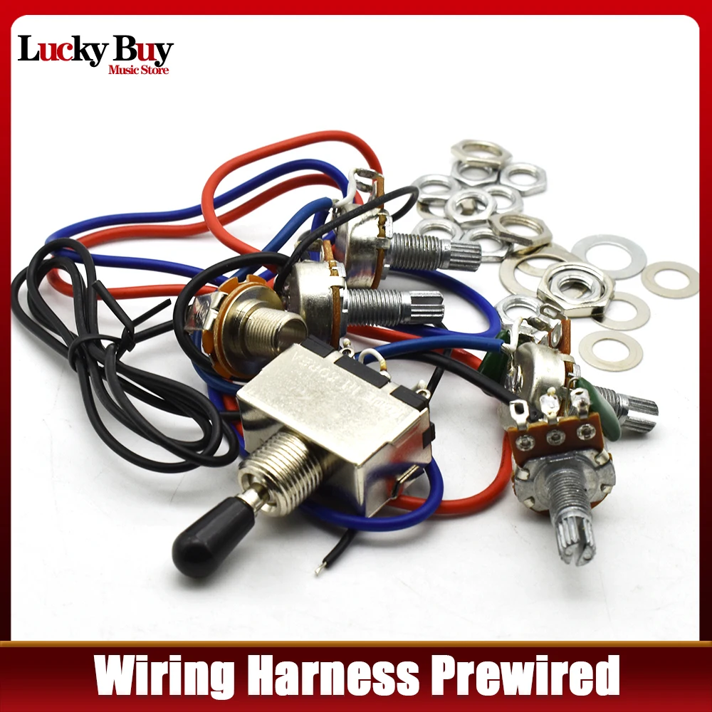 1 set Wiring Harness Prewired 2v2t 3 way Toggle Switch Jack 500k Pots for GB Replacement Guitar
