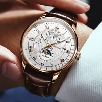 Montre de marque de luxe pour hommes, tendance, haut de gamme, légère, polyvalente, bracelet en cuir, faux trois yeux, mode Business 4