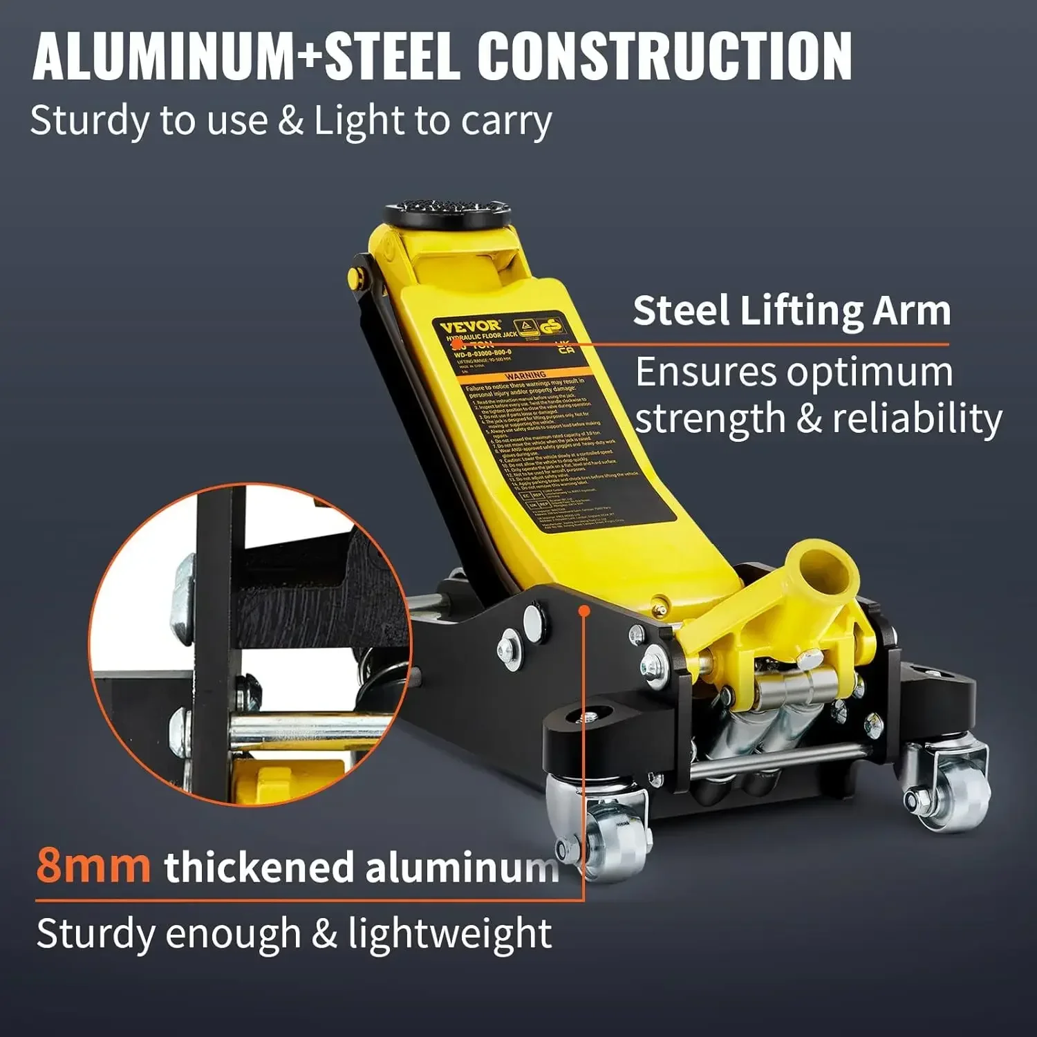 3 Ton Low Profile , Aluminum and Steel Racing Floor Jack with Dual Pistons Quick Lift Pump for Sport Utility Vehicle,black