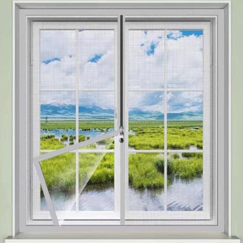 Customizable screen windows, household self installed mosquito nets, self-adhesive screen window curtains, new zipper gray