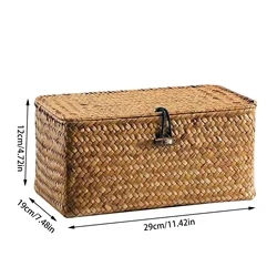 Handcrafted Vintage Rectangular Woven Storage Basket (Small 29 x 19 x 12CM)