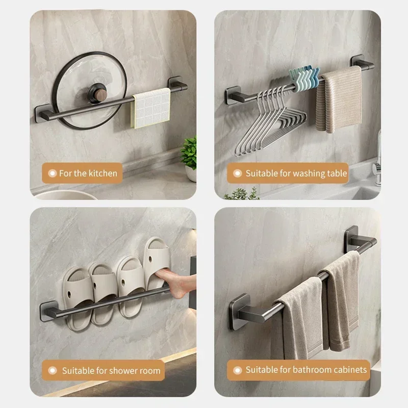 Towel Rack Towel Holder No Drilling Bathroom Organizers Self-adhesive Towel Bar Bathroom Shelves Kitchen Storages Rack Holders