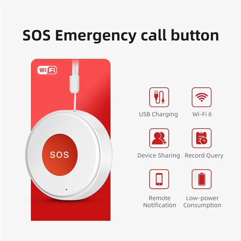 Tuya WiFi SOS Panic Button Designed For Elderly Children Patient Built-In Rechargeable Battery Smart Life
