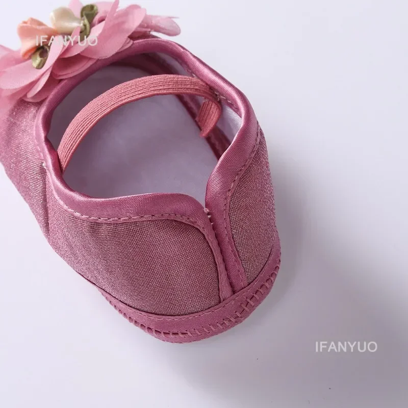 Spring Autumn Soft Sole Baby Shoes Hairband Set Baby Shoes 0-1Year Old Newborn Princess Rose Flower Dress Shoes Birthday Gift 4