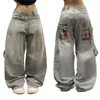 American Hip Hop Retro Gothic Print Jeans Women Y2K New Street Selling Fashion Loose Straight Wide Leg Pants Unisex Joker Jeans 1