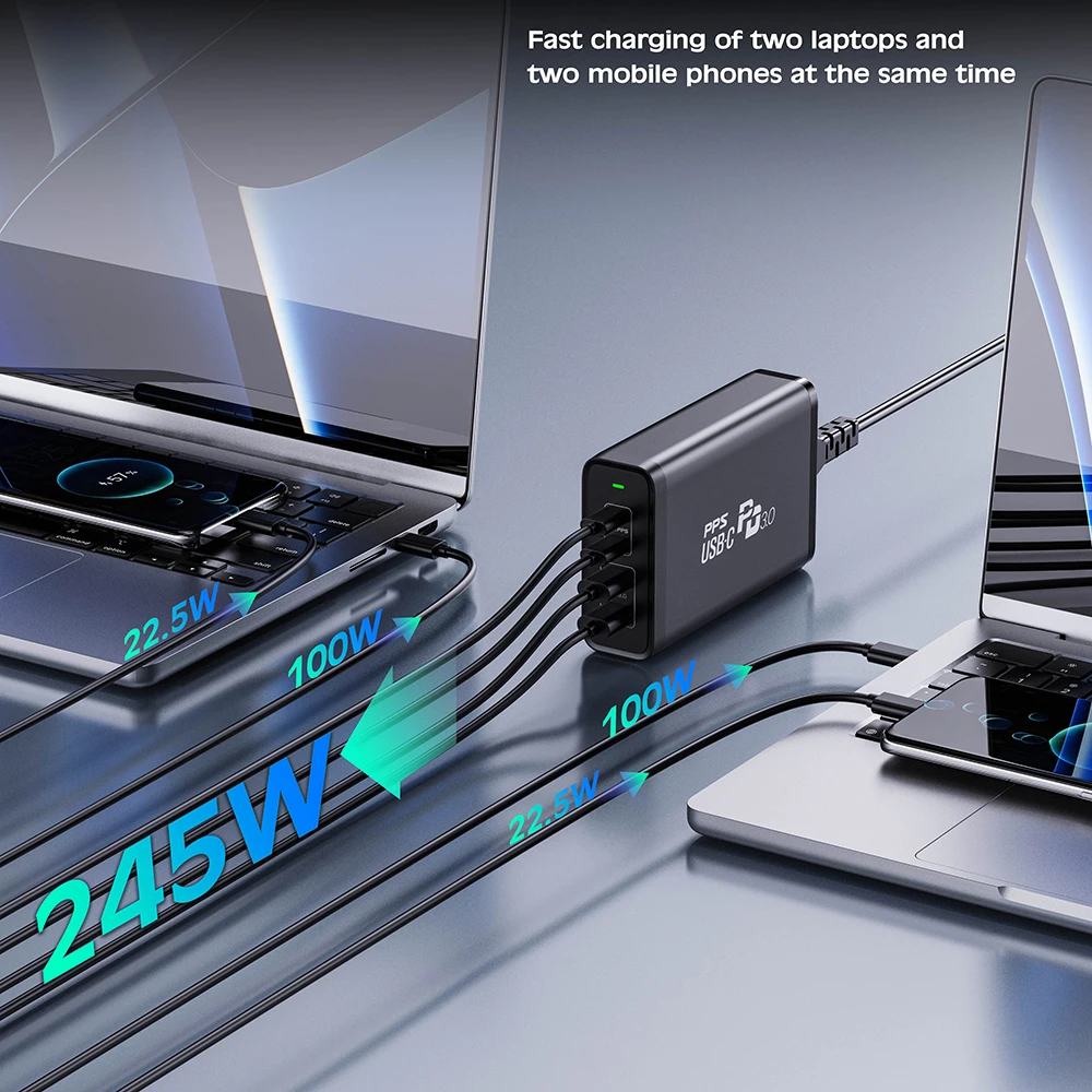 USB C Power Adapter 4 Ports GaN Desktop Charging