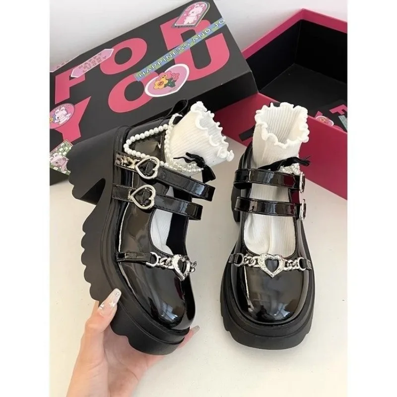 Mary Janes Shoes for Women's Pumps Medium Heel Platform Heels Kawaii Lolita Fashion Round Toe Girls School Gothic  3