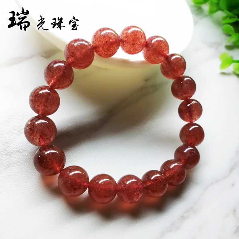 

Pigeon Blood Red Strawberry Quartz Bracelet Natural Crystal