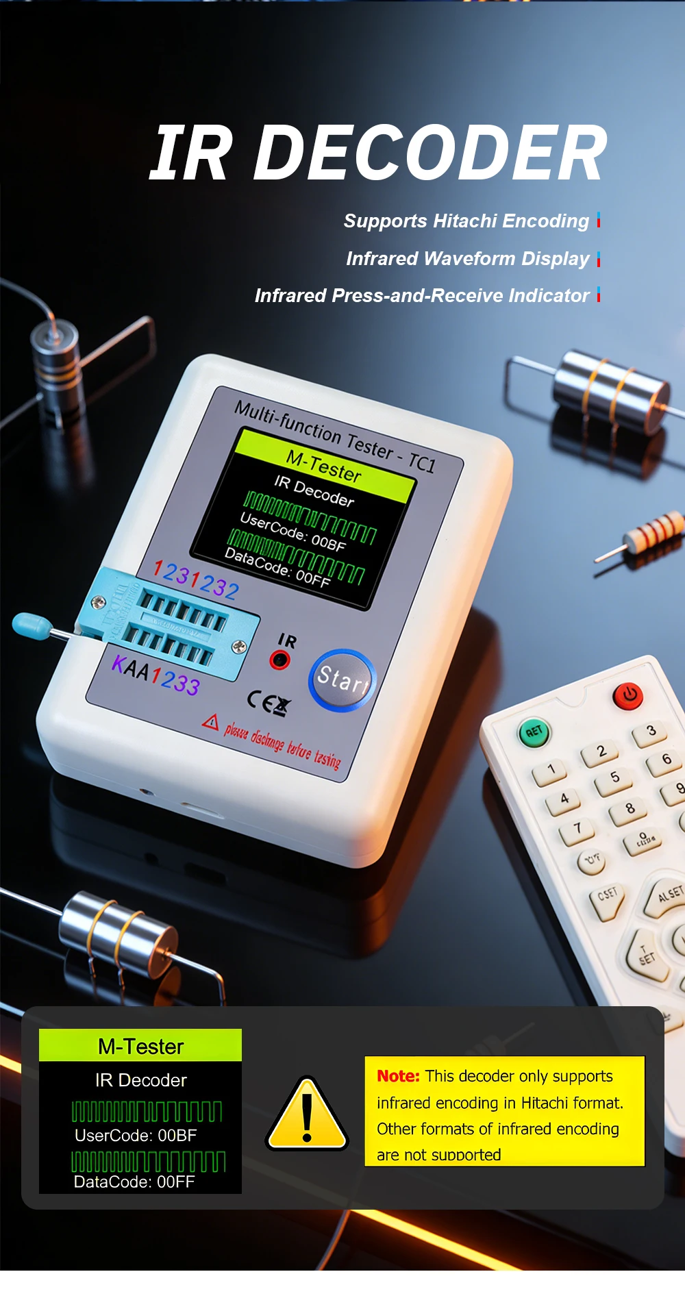 Full Color Transistor Tester Handheld Multi-Function Analyzer for Diodes, Triode