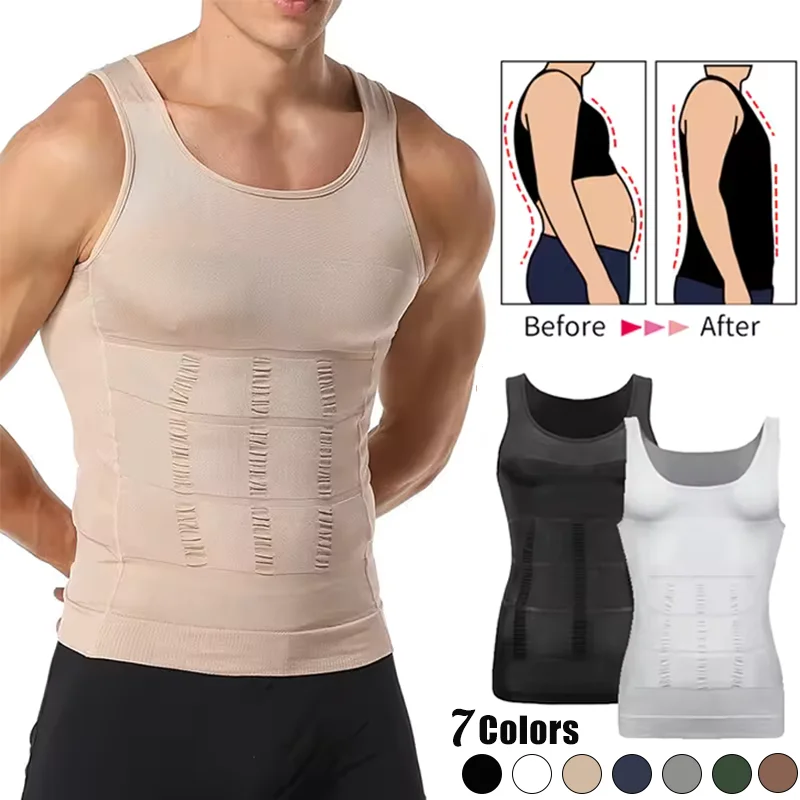 Mens Slimming Body Shaper Vest Shirt Abs Abdomen Slim Gym Workout Tummy Control Compression Tank Top Sleeveless Shapewear 1