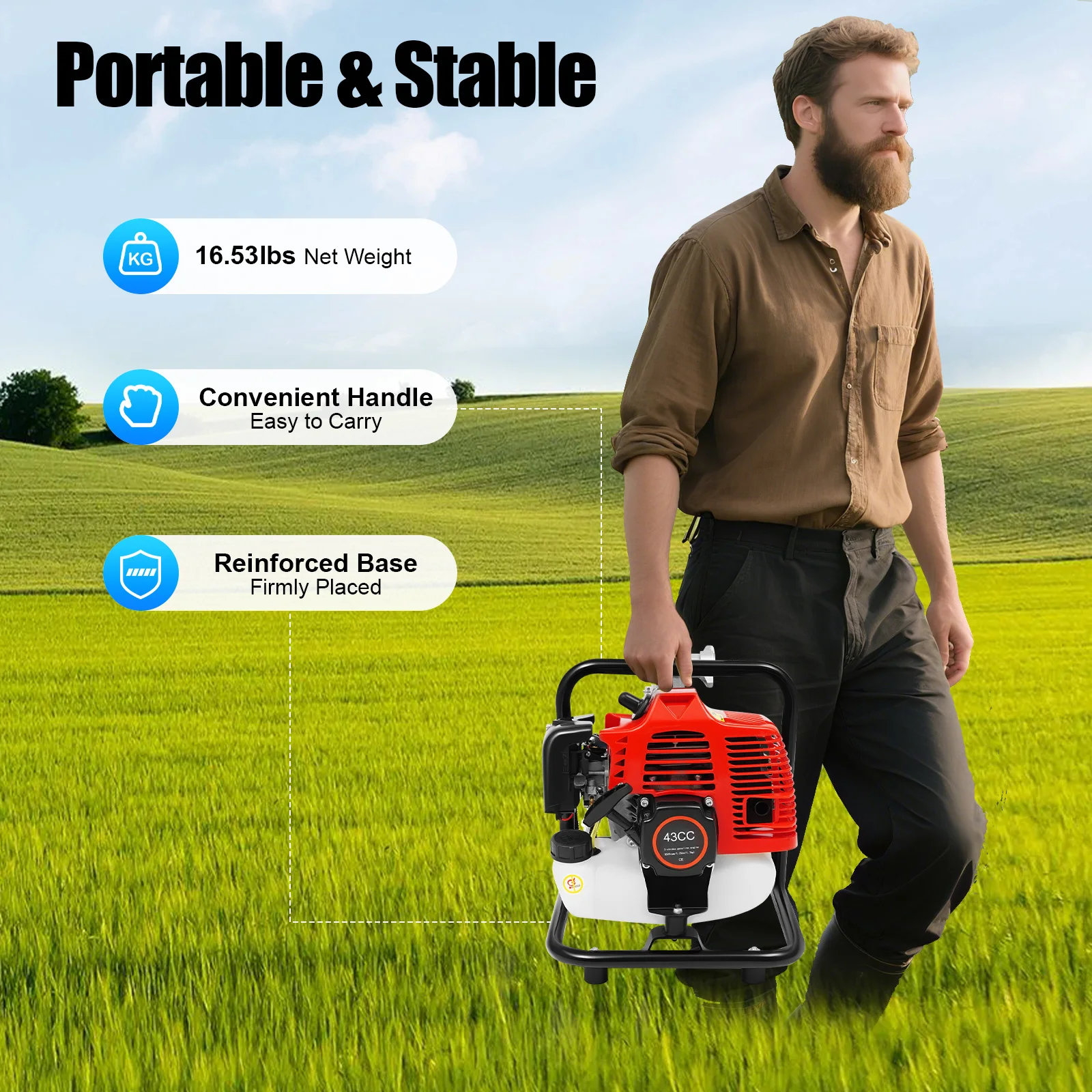 1.7HP 43cc Gasoline Water Pump 35 GPM 98FT Lift High Flow Self Priming Pump for Irrigation Drainage Pool Farm Use