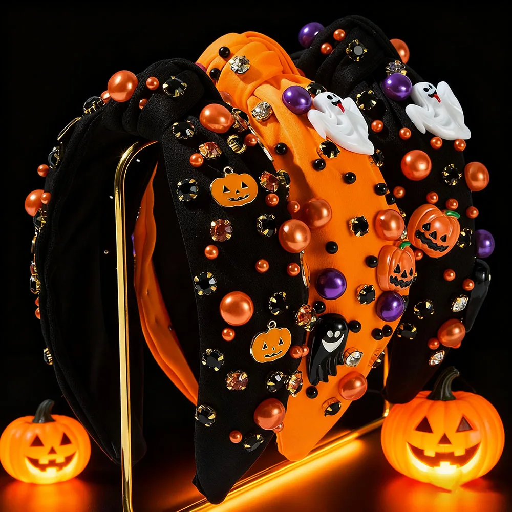 Pumpkin Ghost Hair Band Elastic Holiday Hair Accessories Pearl Headband Comfortable Halloween Hair Decoration For Social Street
