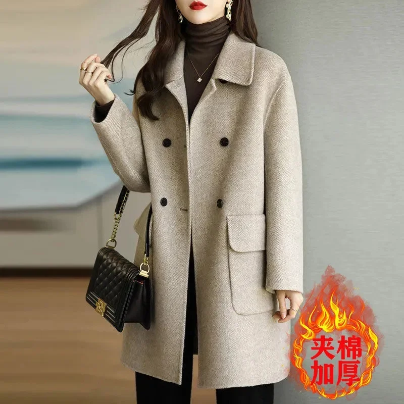 Woolen Coat Women's 2023 Autumn Winter New All-Match Thickened Korean Version Slim Fit And Thin Long Female Jacket Woolen Coat A