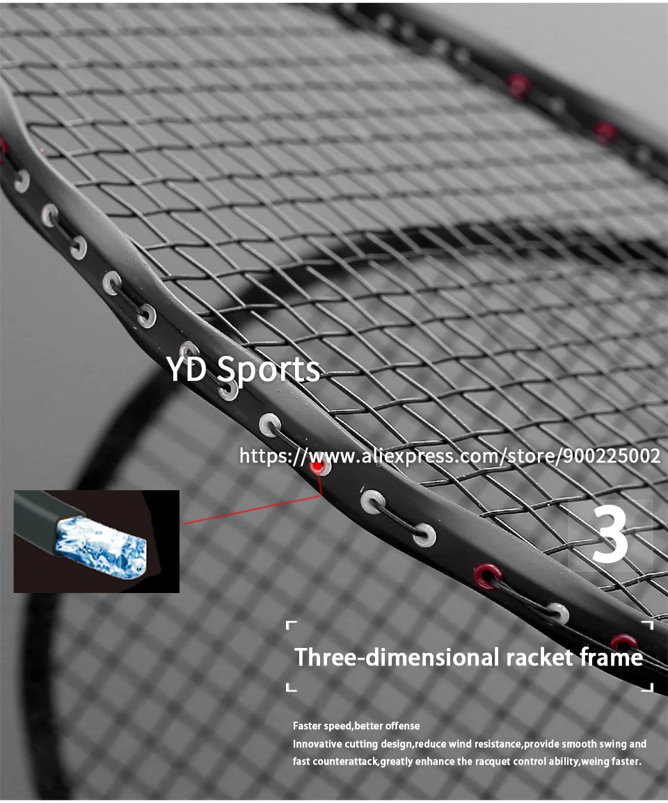 Description Picture 5 of itemCarbon Fiber Badminton Rackets 4U Professional Offensive Type Rackets With Bags Strings 22-30LBS Racquet Speed Sports
