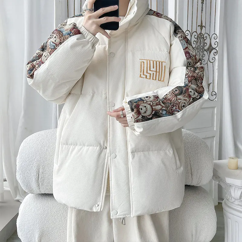 2023 Winter New Stand Collar Cotton-Padded Coat Men's Outwear Warm Down Jacket Youth Loose Thick Parkas Plus Size M-5XL Clothing