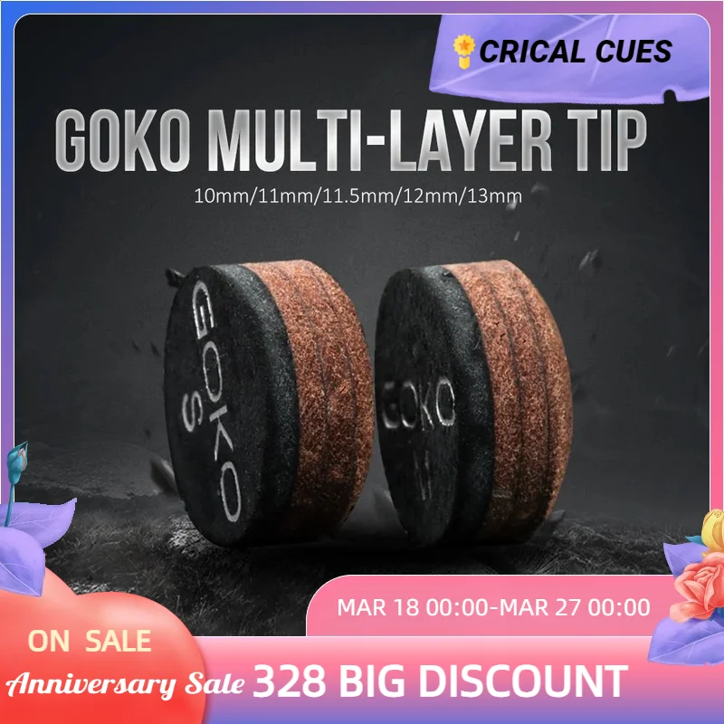 GOKO-Multi-layered Snooker Pool Cue Tip, Pig Skin, Model Tips, 3035, S, M, H, 10mm, 11mm, 11mm, 13mm, 6-7 Layers