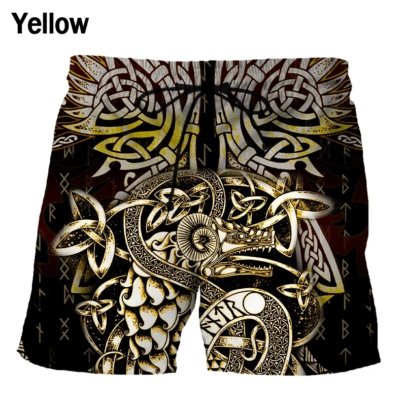 Men Fashion Viking Art 3D Print Harajuku Personality Summer Shorts