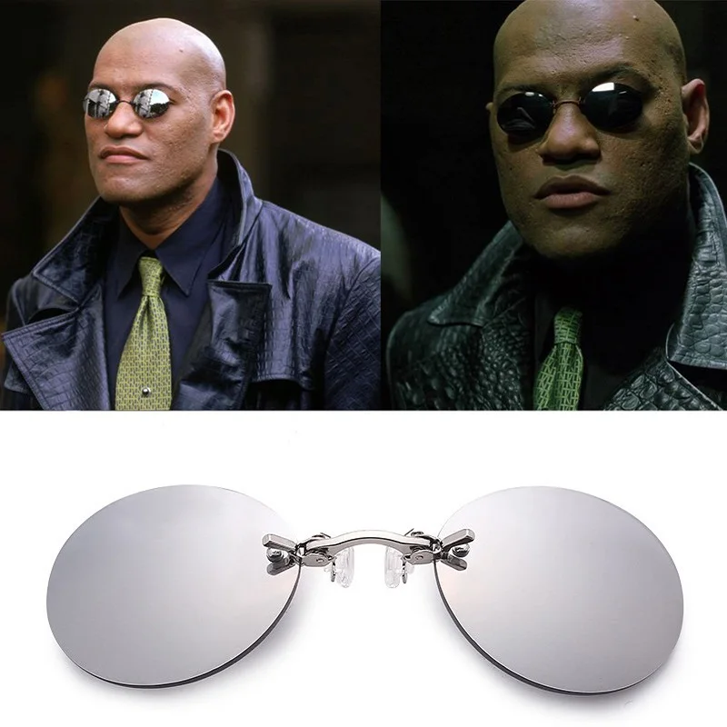 

1Pcs Clip On Nose Glasses Round Rimless Matrix Morpheus Sunglasses Mini Frameless Vintage Men Women Eyeglasses UV400