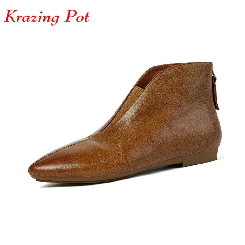 

Krazing Pot Sheep Leather Round Toe Winter Spring Warm Chelsea Boots Thick Low Heels Back Zipper Office Lady Luxury Ankle Boots