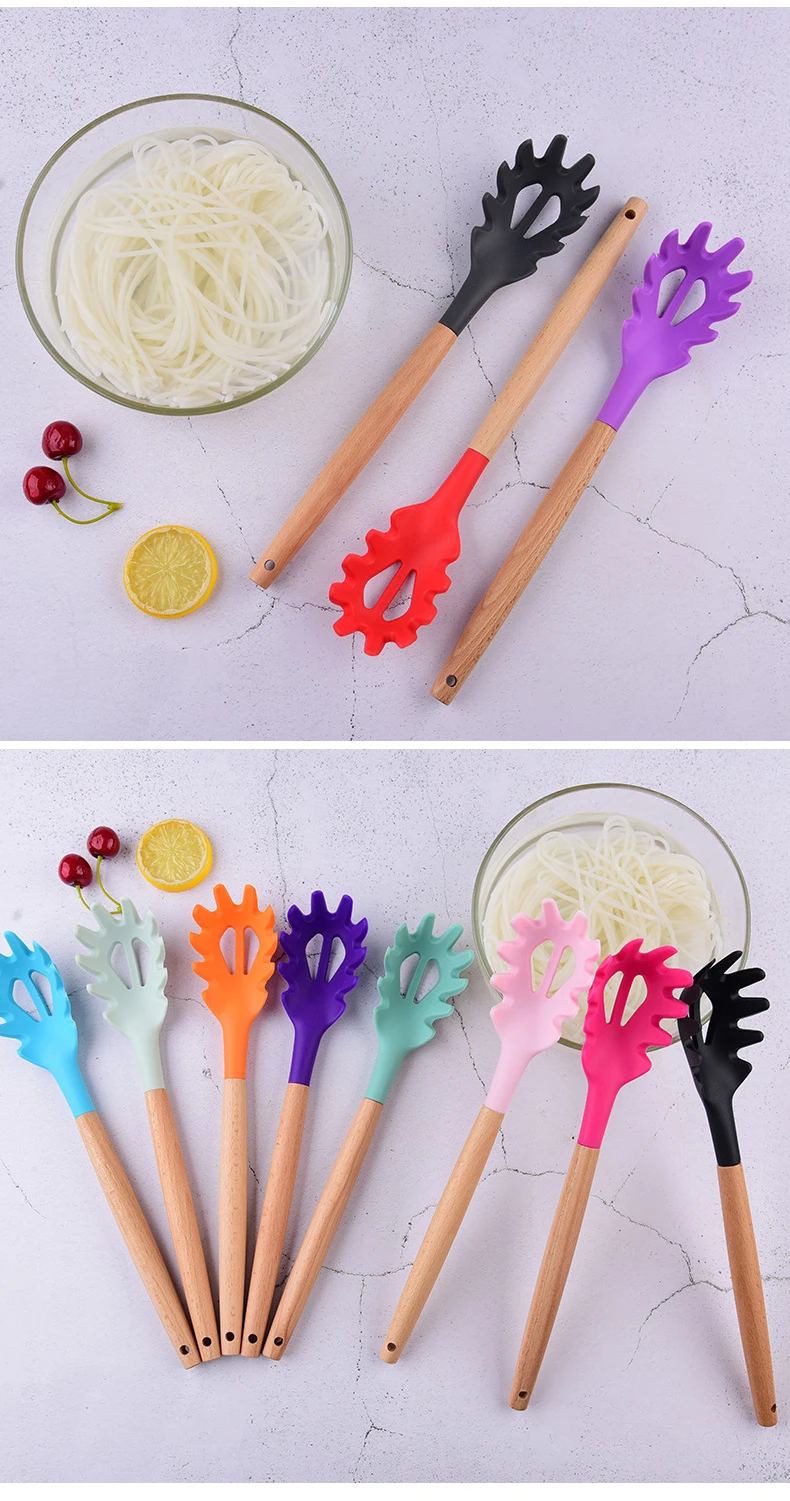 Description Picture 4 of itemSilicone Noodle Scoop Spaghetti Grab Spoon Pasta Fork Noodle Serving Strainer Noodle Slot Kitchen Claw Spoon Spoon Steel