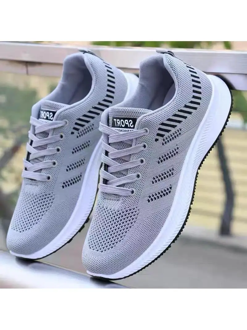 أحذية رجالية للجري، شبكية قابلة للتنفس، أحذية رياضية عادية، كعب مسطح، مقدمة مستديرة، ماركة صينية، كود خصم، ربيع 2025