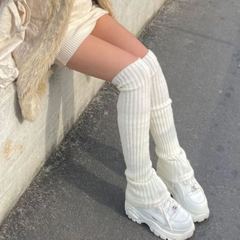 Description Picture 5 of item40-75CM Length Wool Knitted Leg Warmers White Black Lolita Foot Cover Legging Winter Crochet Boot Cuffs Stockings Long Socks