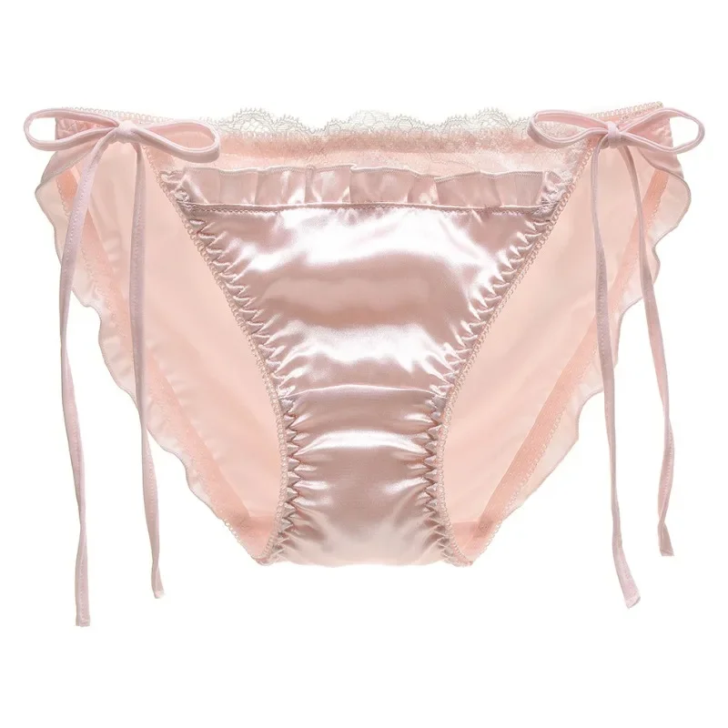 

Japanese Panties Satin Lace Breathable Girls Panties Half Pack Sexy Lace-up Briefs