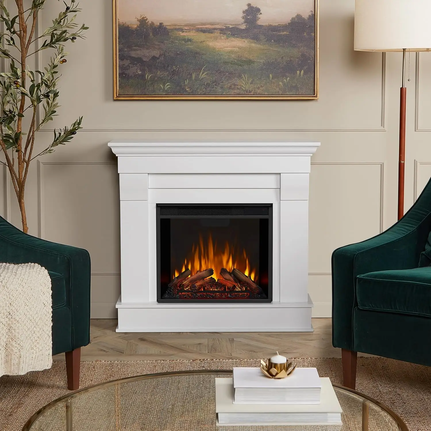 Chateau 41 "Electric Fireplace with Mantel Replaceable Fireplace Insert Heater Realistic Log and Flame Effects Remote Timer 2