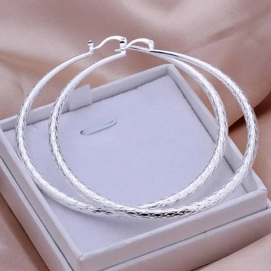 fashion beautiful top quality charm 7CM Silver color Earring big circle women lady Jewelry free shipping nice gift wedding wholesale lady 925 stamp silver hoop women wedding earring jewelry party charms cute fashion christmas gift nice