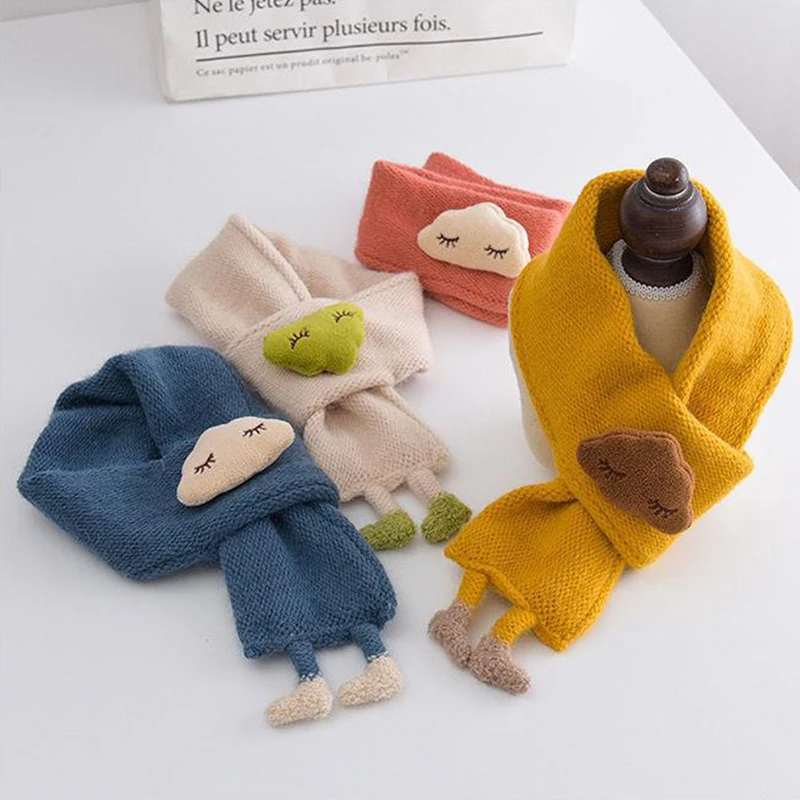 Cute Cloud Baby Scarf 3D Doll Kids Knitted Neckerchief 1-5year Boys Girls Children Cross Scarves Winter Warm Woolen Neck Cover