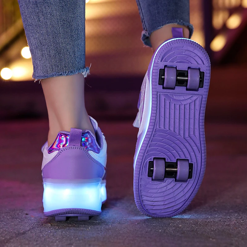 Kids Sneakers Sports Shoes Kids Sports Shoes Kids Shoes Four wheel roller shoes Boys and girls walking shoes can walk, slide and shrink flashing lights for primary school students