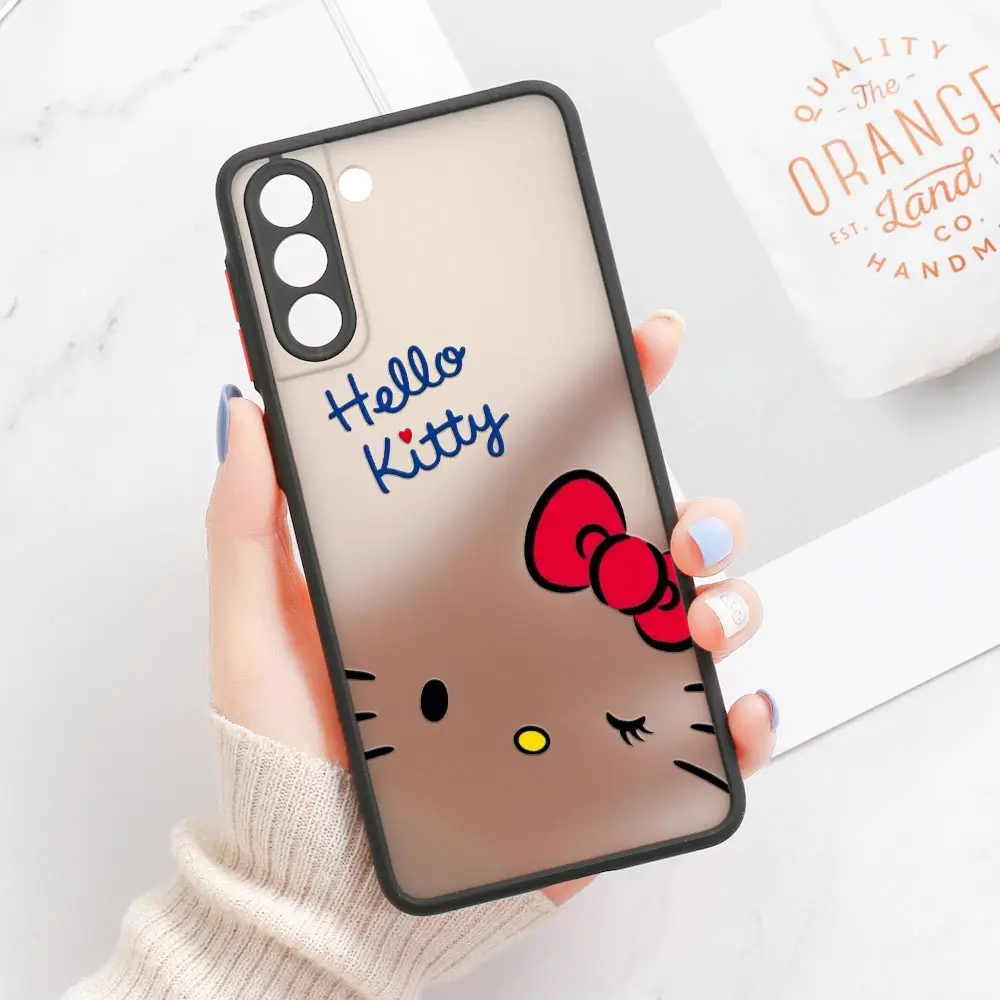 thumbnail image 1 of Funda para teléfono Samsung Galaxy S23, S22 Ultra, S20, S21 FE Plus, S10 Lite, S9, S8, funda transparente mate, Hello Kitty, lindo gato, 1 of 5