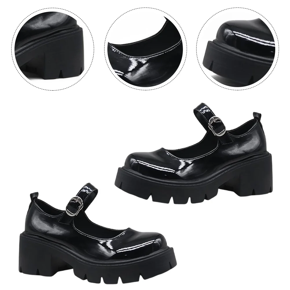 

Womens Block Heel Pumps Buckle High Heels Office Lady Shoes Ankle Strap Platform Spring Chunky Woman
