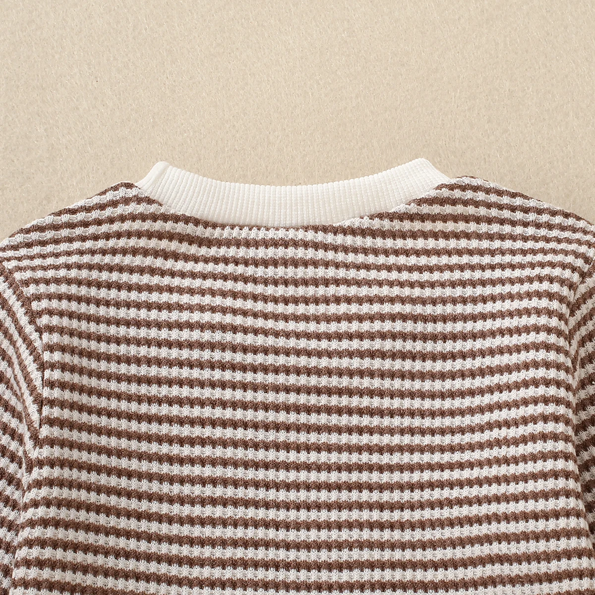 Fall Unisex Boys Girls Infants Russet Casual Warm Comfortable Knit Striped Pocket Long Sleeve T-shirt