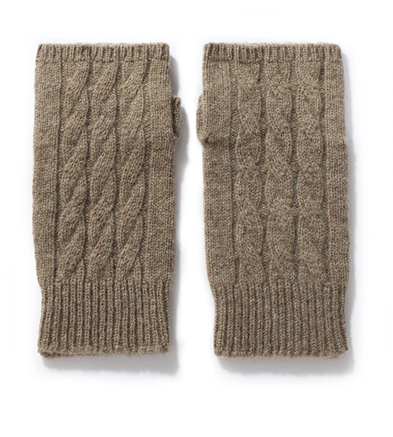 Gestrickte Fäustlinge aus reiner Wolle, Herbst-Winter, fingerlose Handschuhe, Zopfmuster, nahtlos, bequem, warm, 100er Wolle, Daumenloch-Fäustlinge, Unisex – Detail 10