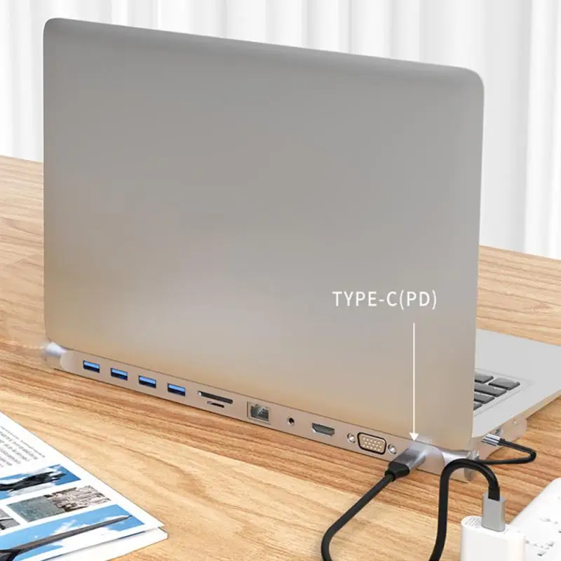맥북 아이패드 PC 액세서리용 노트북 스탠드, 11 포트 도킹 스테이션, USB 3.0 USB-C 허브, 4K RJ45 VGA PD SD/TF 어댑터