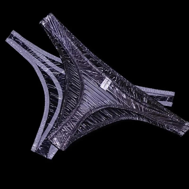 EPU Sexy Transparent Plastic T-back Low Waist PVC Soft See Through Thong Couple Erotic Briefs Smooth Silent Waterproof Panties